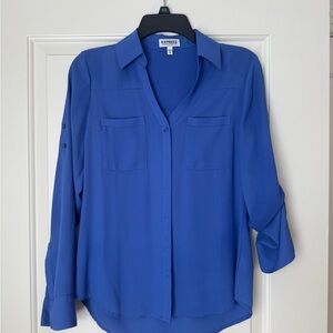 Express Women's Royal Blue Button-Down Shirt